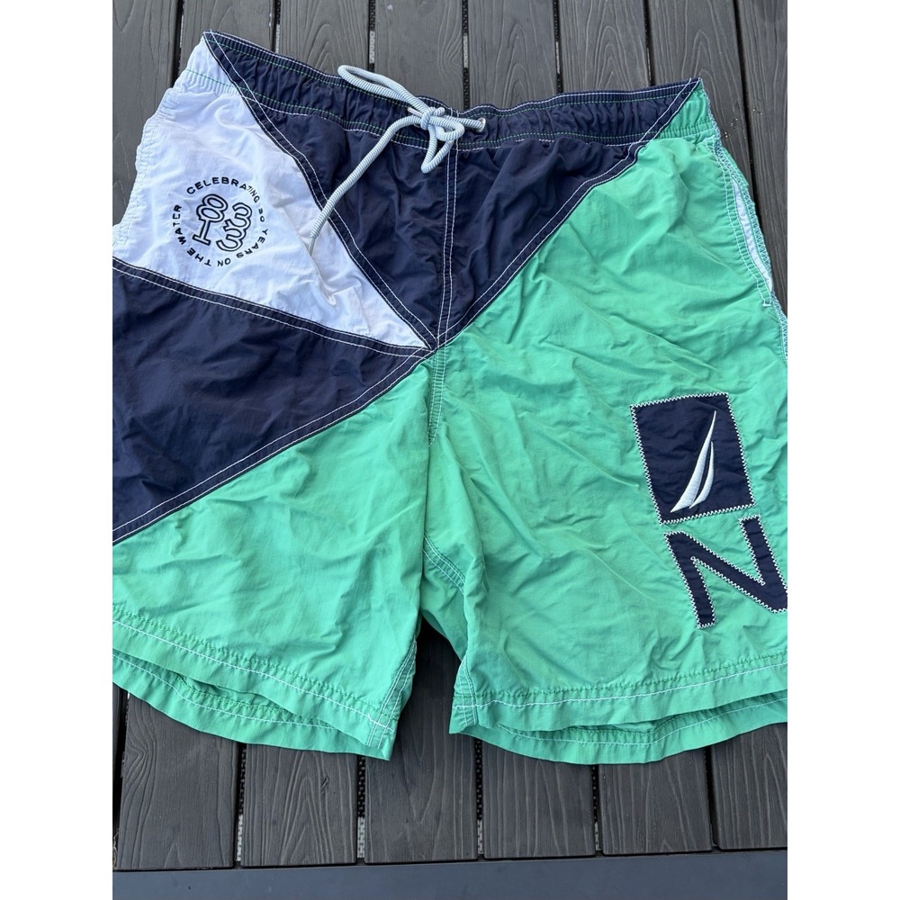 Vintage 90s Nautica Competition Swim Trunks Board Shorts Colorblock Size M